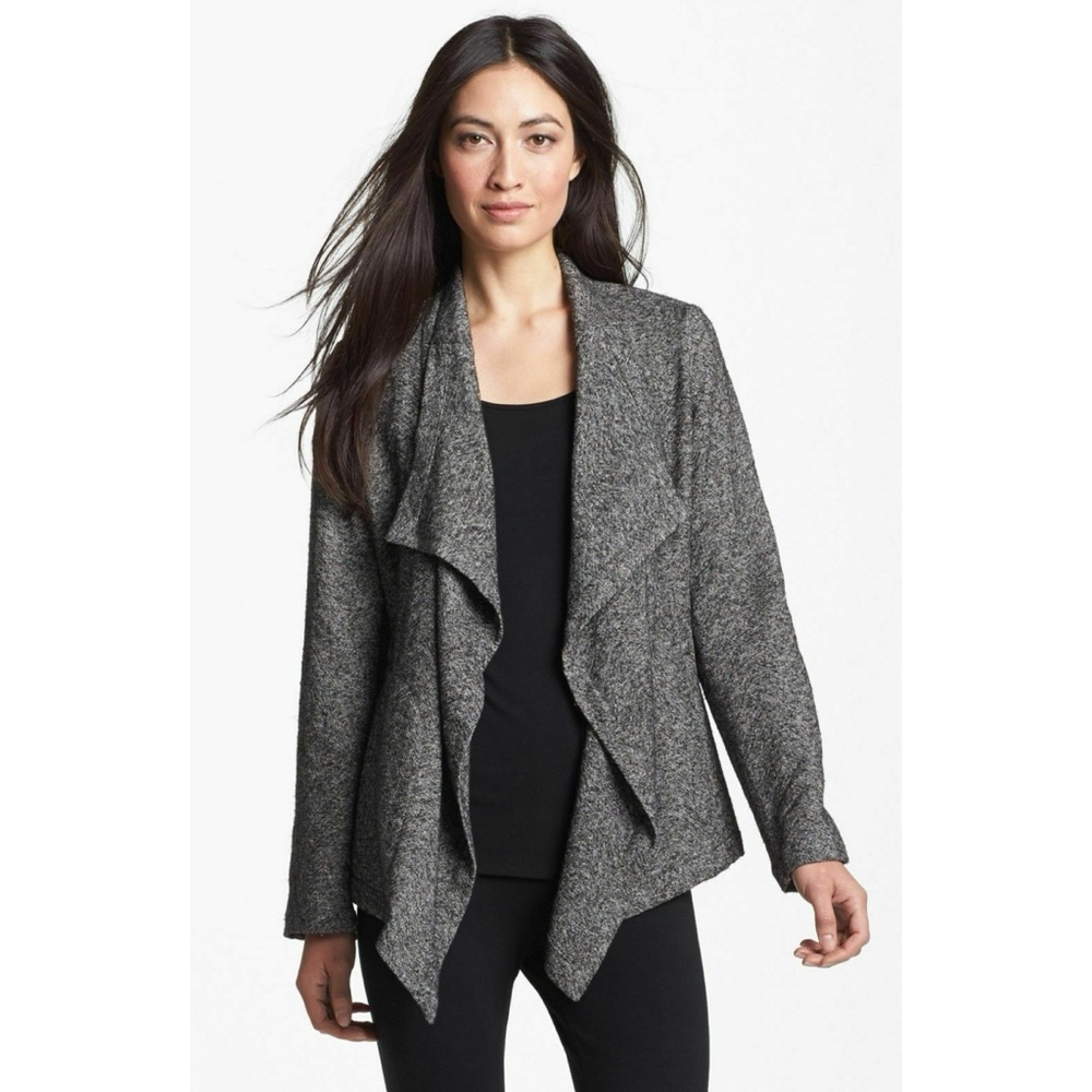 Eileen Fisher Gray Cardigan Open Waterfall Size XL